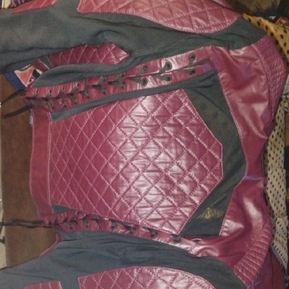 Blanc Noir Red and Black Quilted Leather Jacket